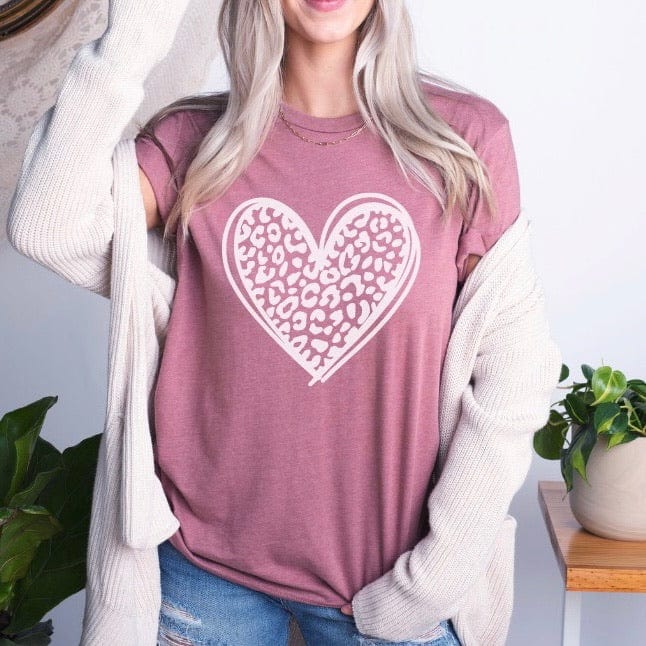 Mauve Tee w/White Leopard Heart - #6206-6211