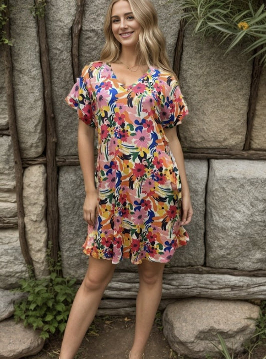Multicolor Floral Print Dress w/Pockets - #8947-8952