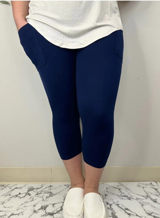 Navy Capri Leggings w/Pockets - #3697-3699