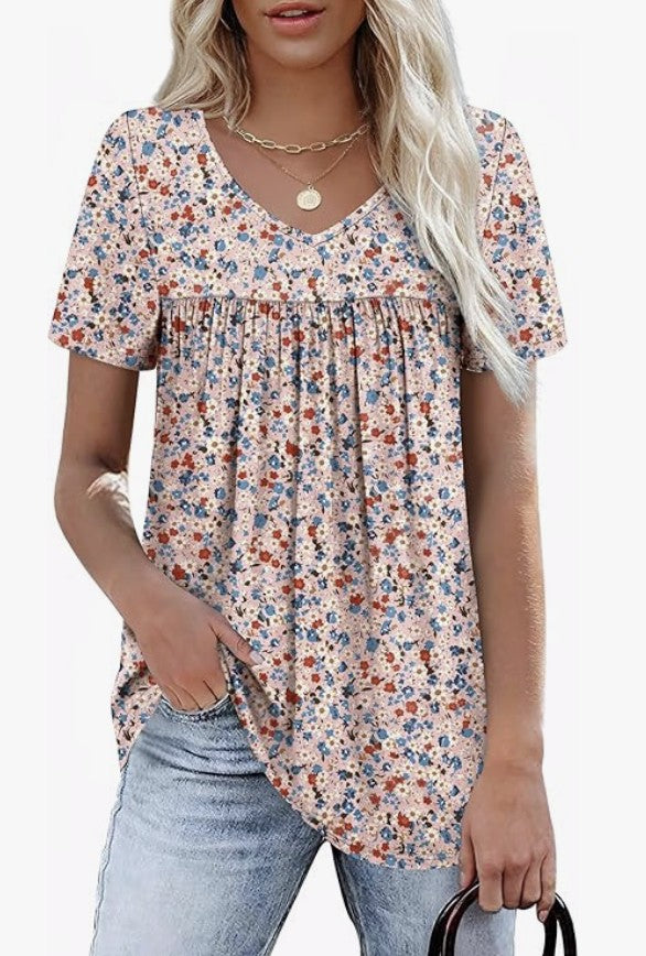 Pink Floral Trendy Tunic Top - #9287-9292