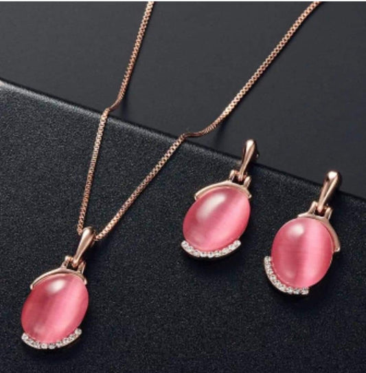 Pink Stone Necklace/Earring Set - #5179