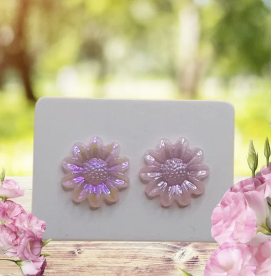 Pink Iridescent Flower Earrings - #7499