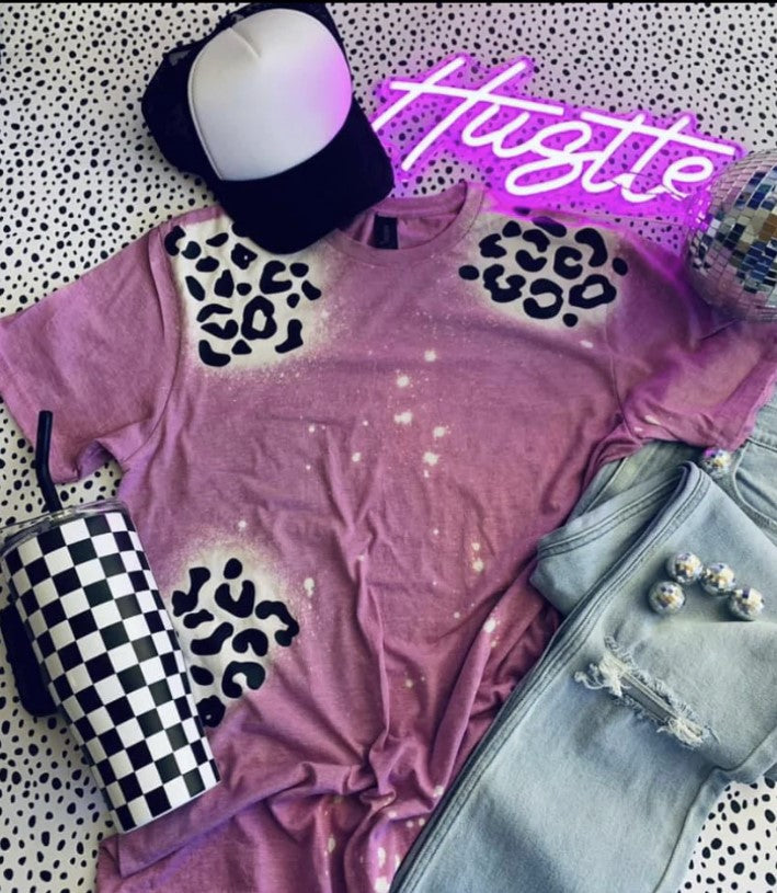 Pink Bleach Leopard Tee - #8061-8066