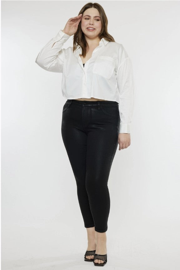 Kancan Plus Black Coated Denim Capri Jean - #9855-9858