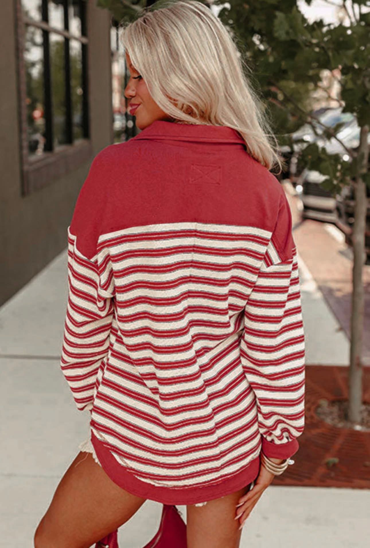 Red Stripe Terry Sweatshirt - #10007-10010