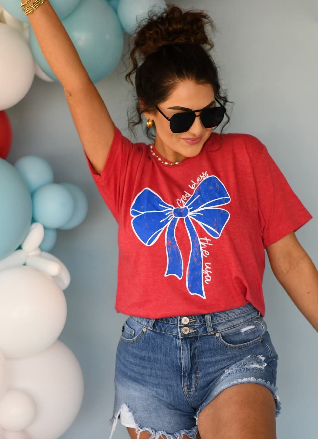 God Bless the USA Bow Tee - #9495-9500