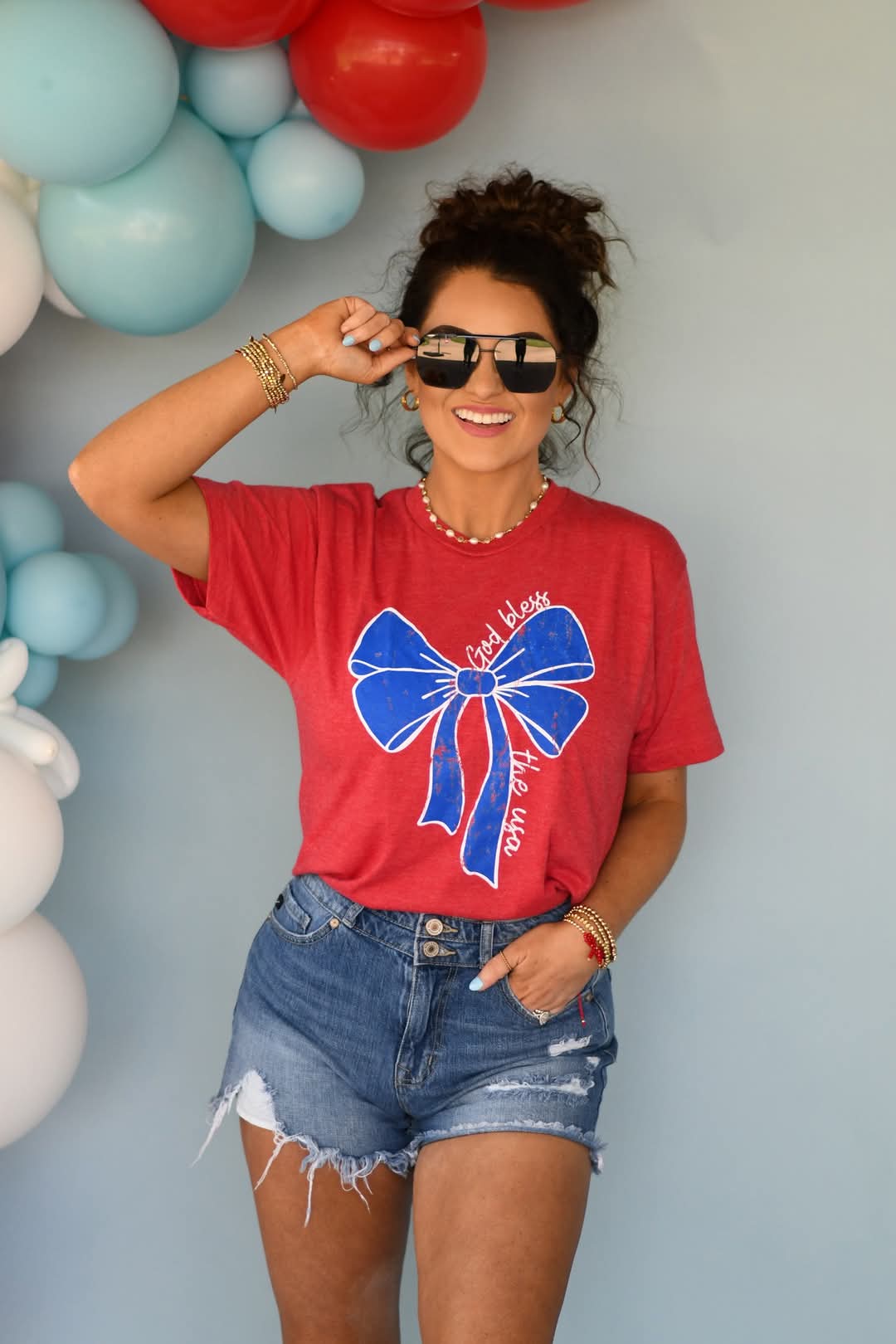 God Bless the USA Bow Tee - #9495-9500