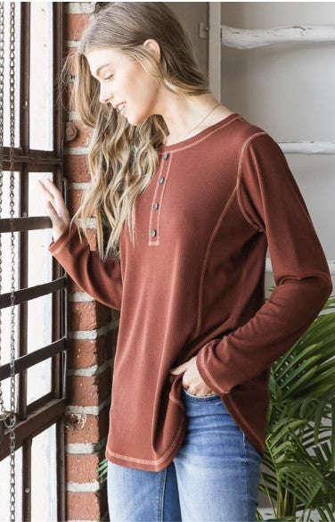 Rust Henley Long Sleeve Top - #9932-9934