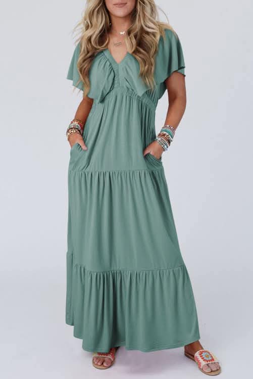 Seafoam Tiered Maxi Dress - #9129-9231