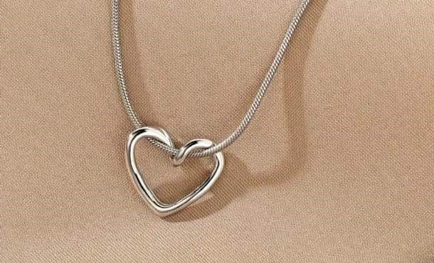Silver & Gold Heart Pendant Necklace - #8373-8374
