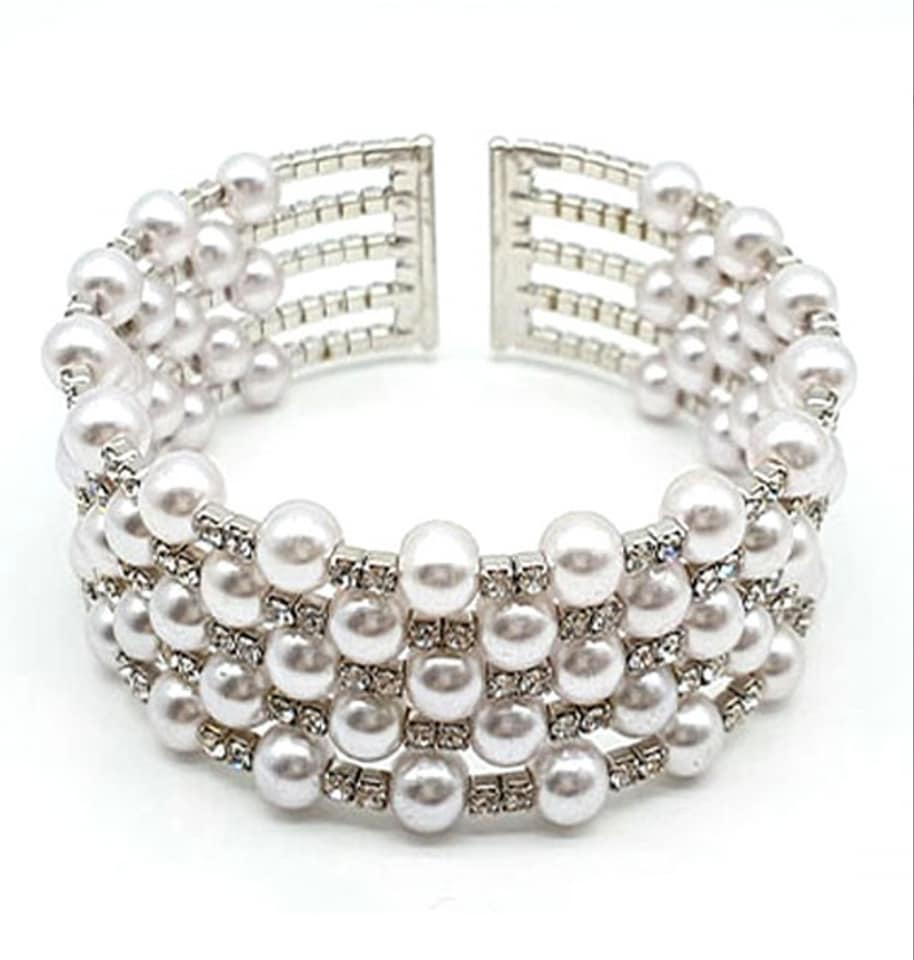 Pearl & Rhinestone Cuff Bracelet - #4840