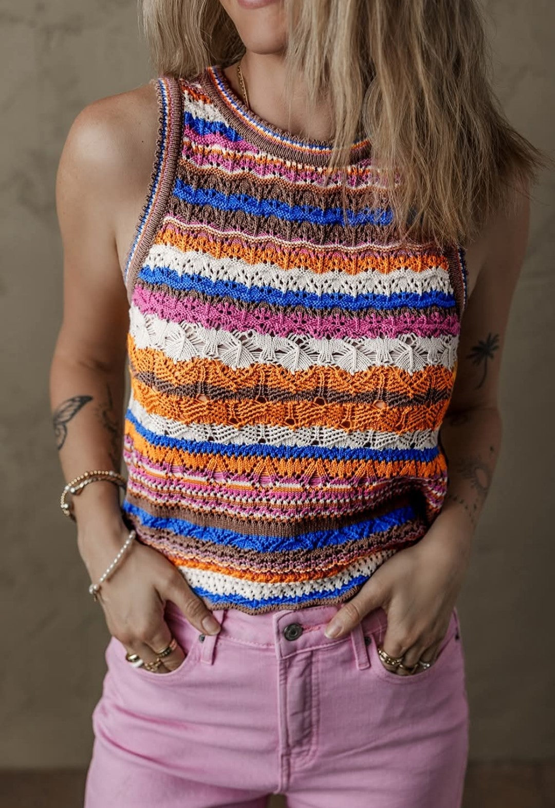 Multicolor Knit Tank Top - #8965-8968