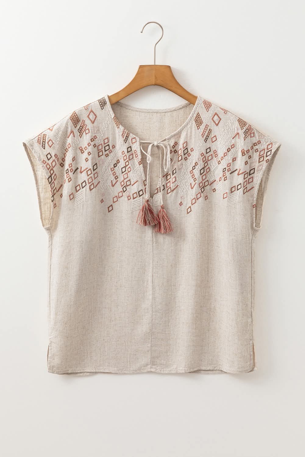 Tan Geometric Tassel Tie Top - #9807-9810