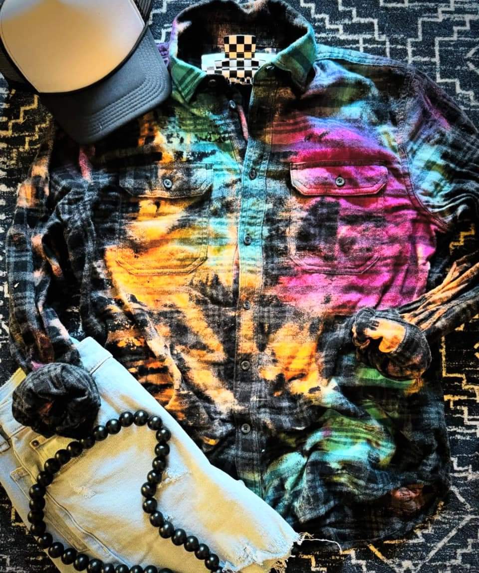 Tie Dye Flannel Button Up Top - #8073-8078