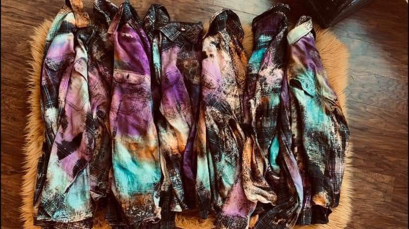 Tie Dye Flannel Button Up Top - #8073-8078