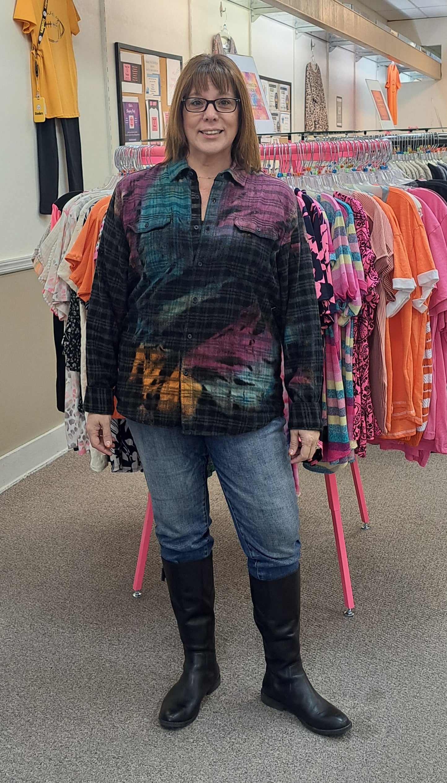 Tie Dye Flannel Button Up Top - #8073-8078