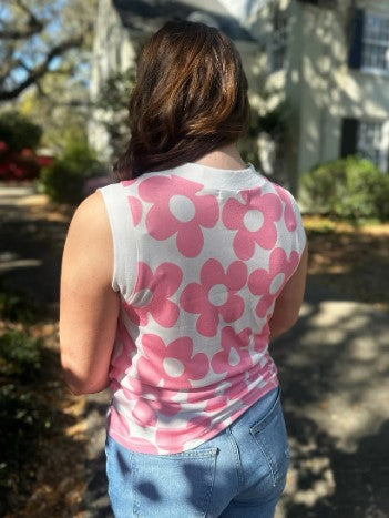 White Tank w/ Pink Flowers - #6932-6935