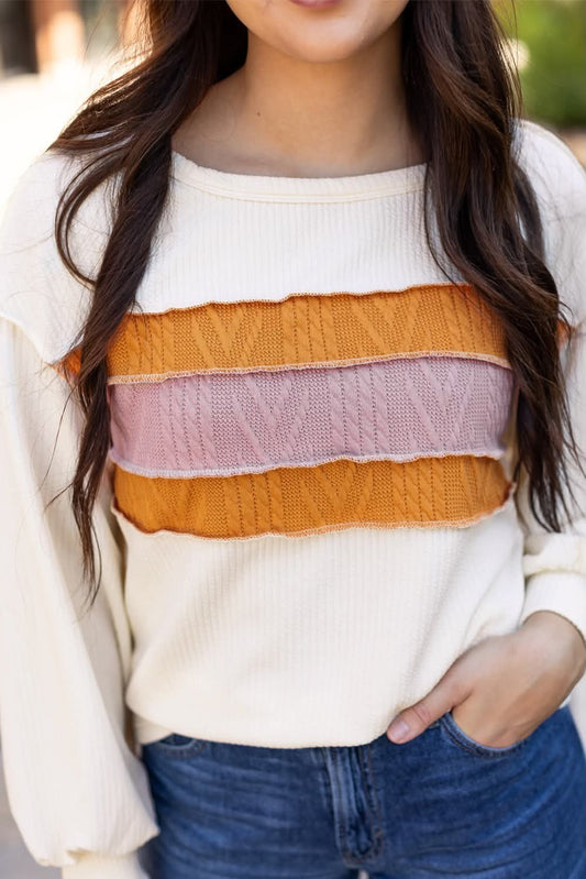 Off White Corded Colorblock Top - #10171-10175