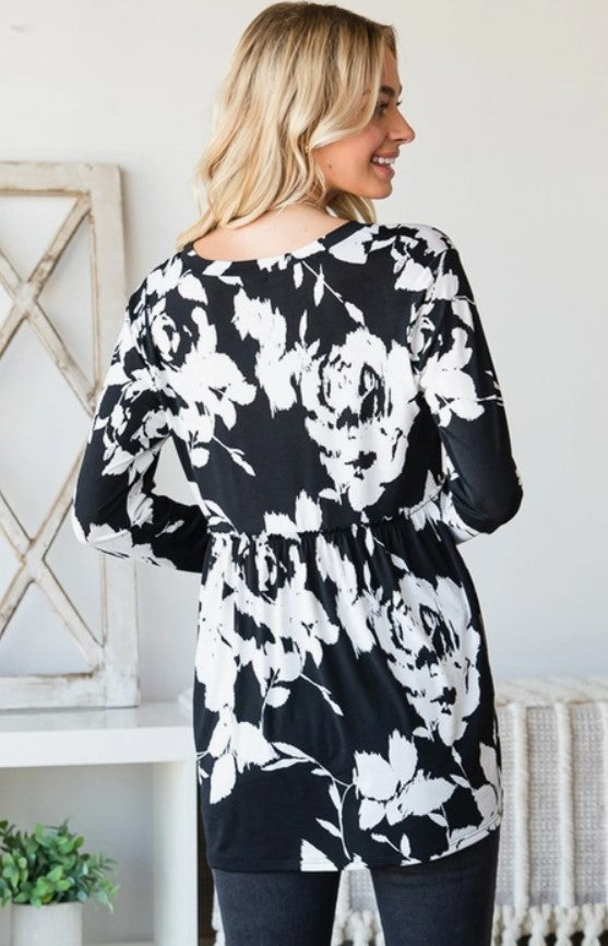 Black/Ivory Floral Peplum Top - #5977-5983