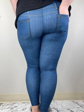 Denim Look Leggings w/Back Pockets - #3259-3261