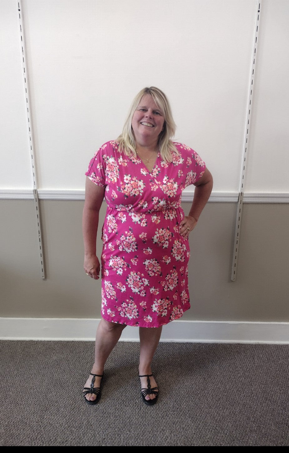 Fuchsia Floral Dress w/Pockets - #485-490