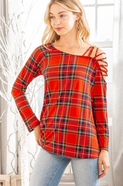 Red Plaid Top w/Sleeve Detail - #3166-3171