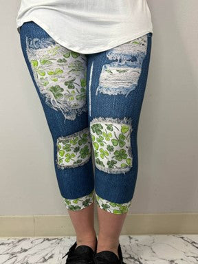 Denim Shamrock Capri Leggings w/Back Pockets - #2496-2498