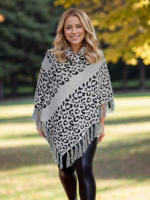 Grey Leopard Poncho - #7945