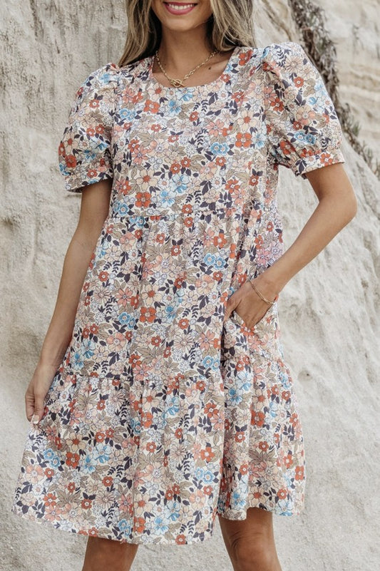 Bohemian Floral Print Tiered Dress - #9604-9607