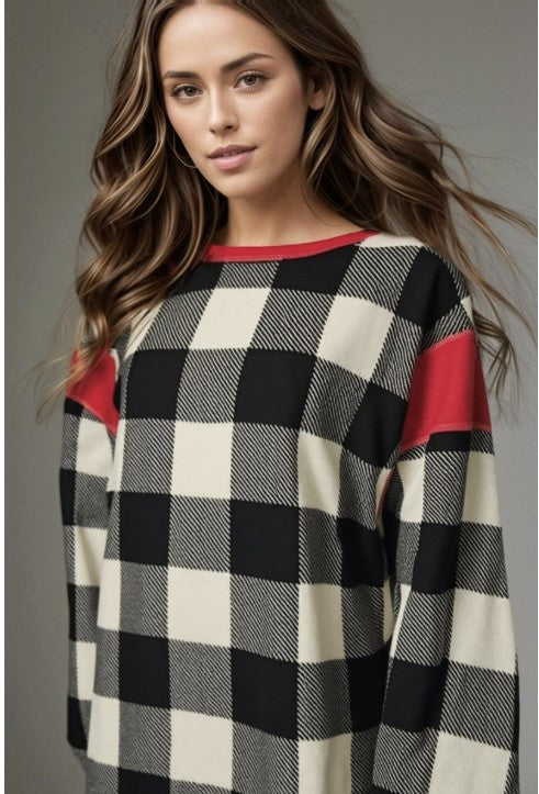 Black Plaid/Red Detail Top - #10660-10665