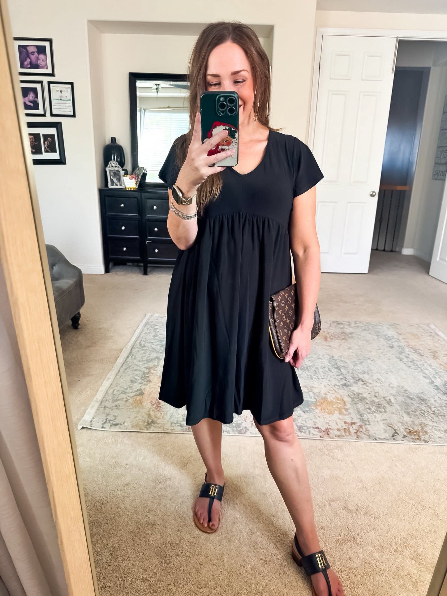 Black V-Neck Pleated Dress - #10728-10734