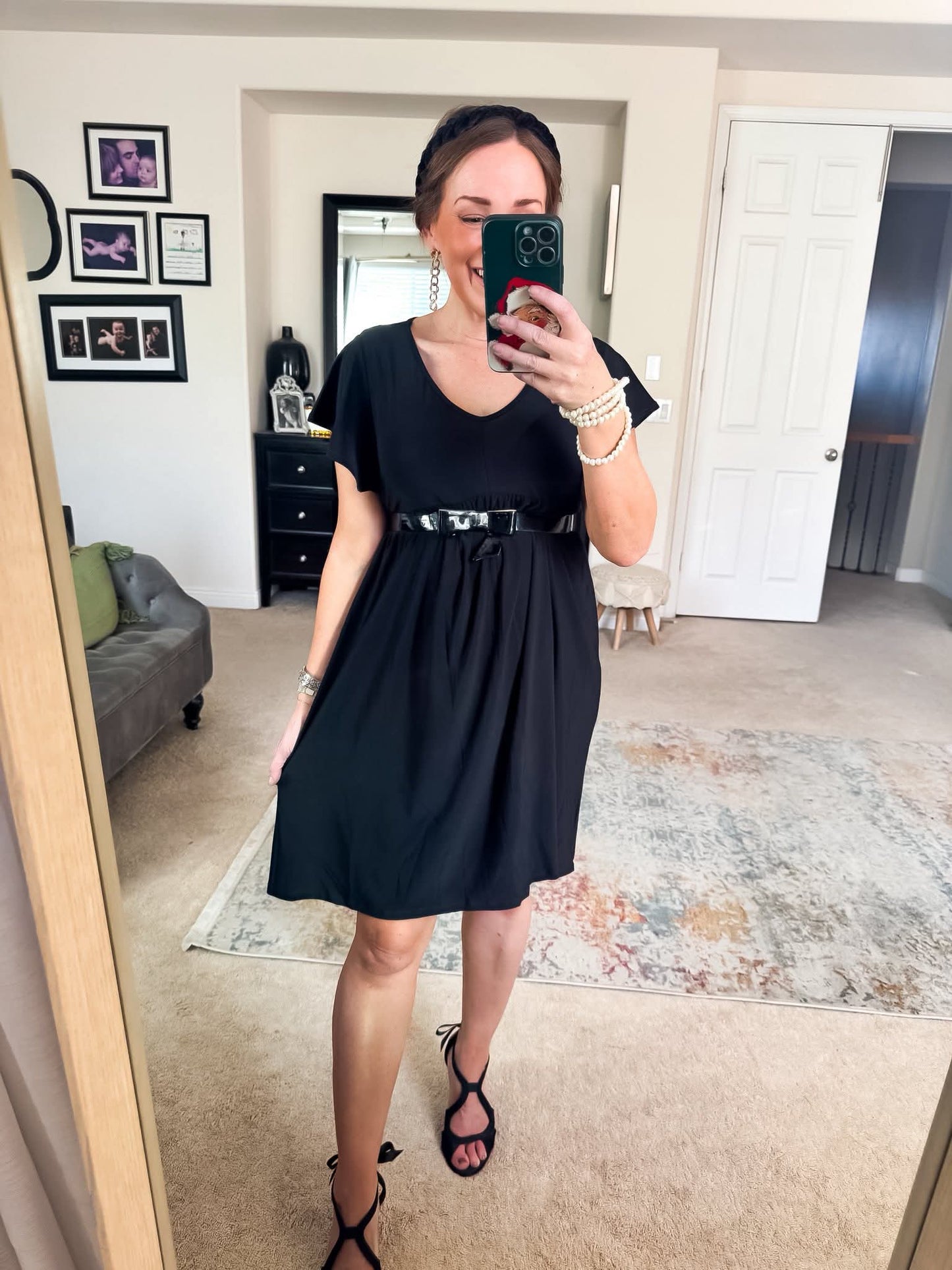 Black V-Neck Pleated Dress - #10728-10734