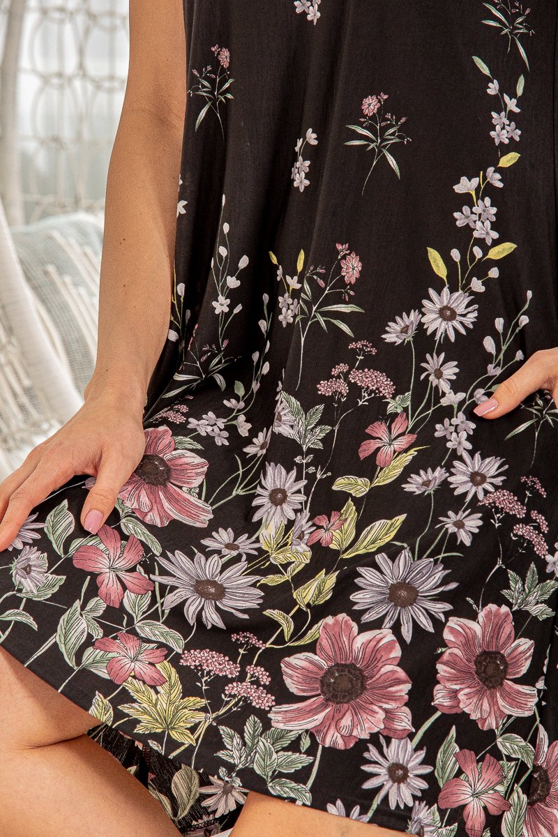 Black & Floral Sleeveless Dress - #4458-4463