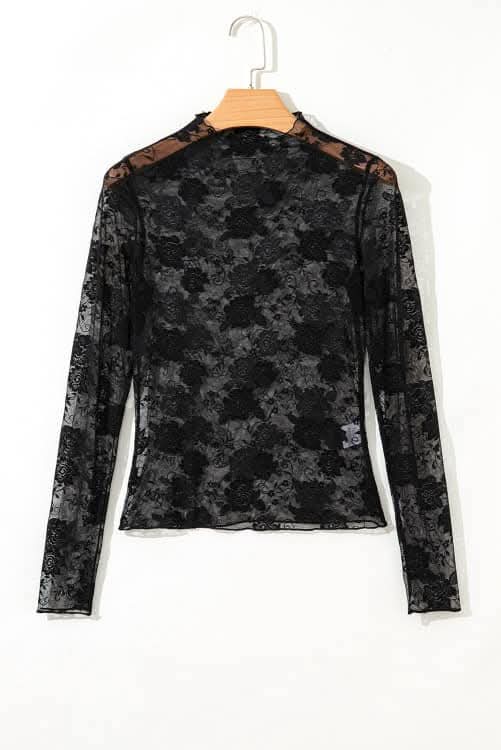 Black Floral Mesh Top - #10951-10954