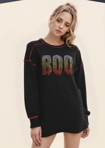Black Long Sleeve Top w/Sequin Boo - #10138-10143