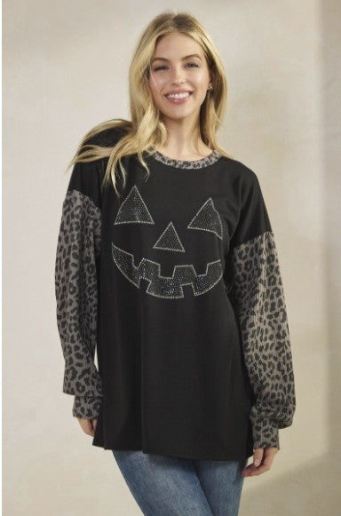 Black w/Rhinestone Pumpkin Face w/Leopard Sleeves - #10301-10306