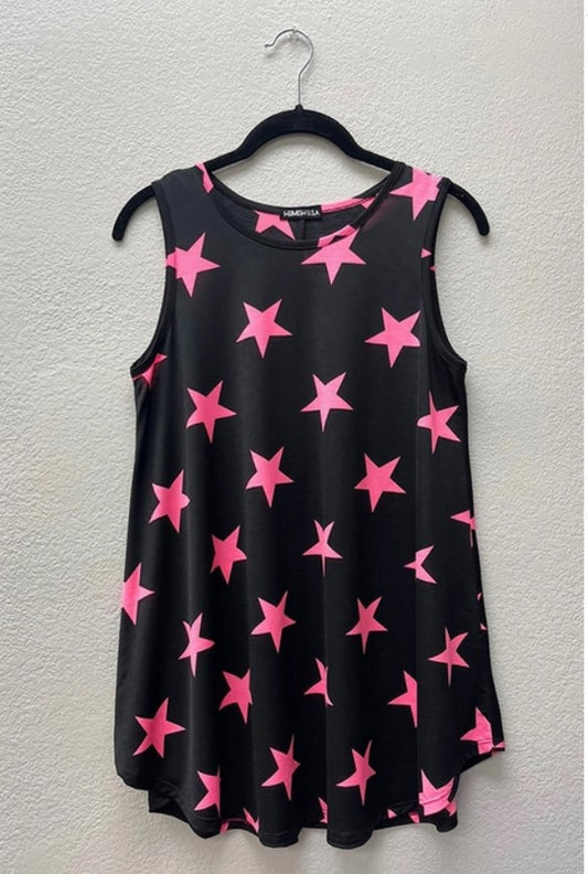Black Tank with Hot Pink Stars - #6713-6718