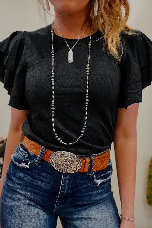 Black Layered Ruffle Top - #9405-9408