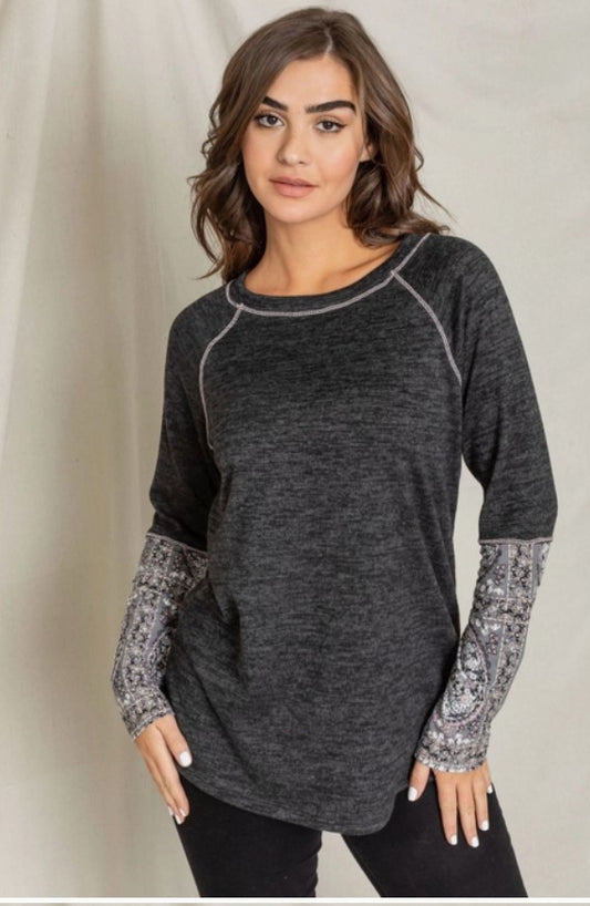 Charcoal Top w/Paisley Detail Sleeves - #5723-5729