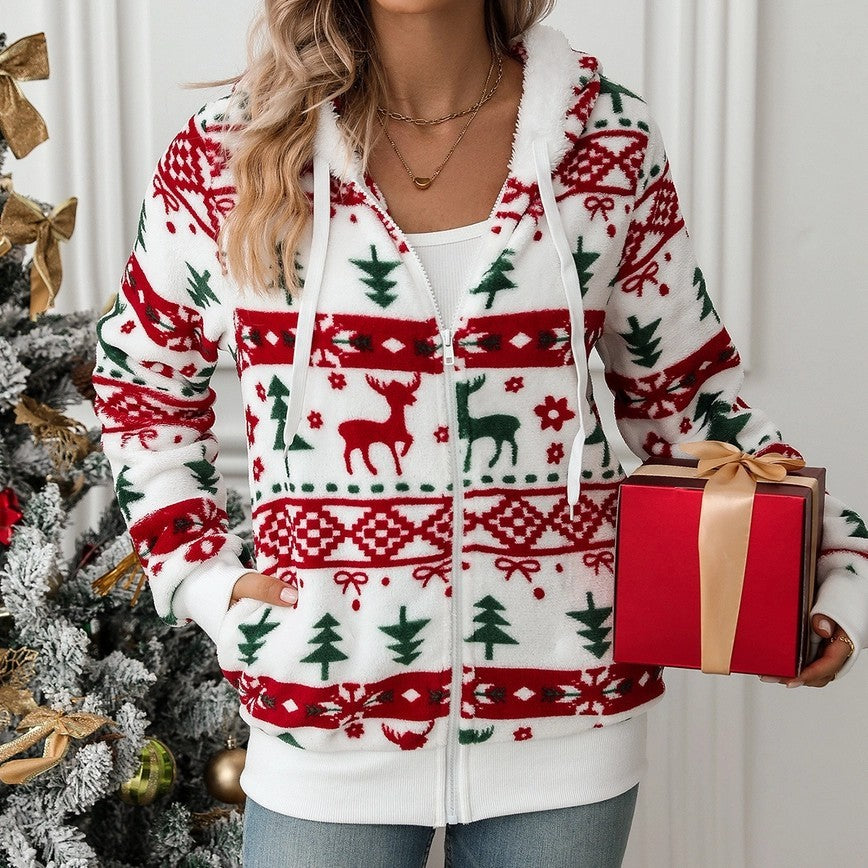 Christmas Zip Fleece Hoodie - #10771-10775