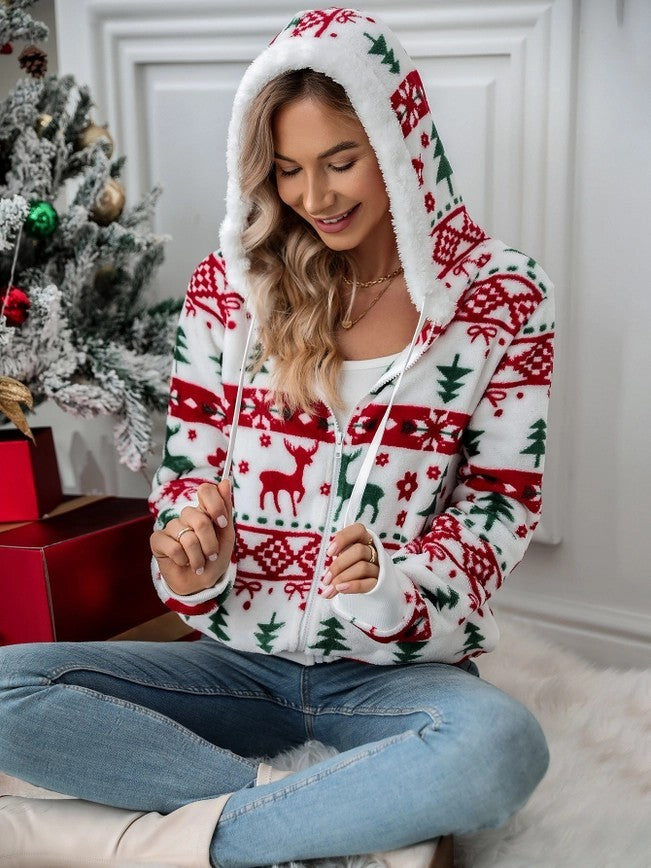 Christmas Zip Fleece Hoodie - #10771-10775