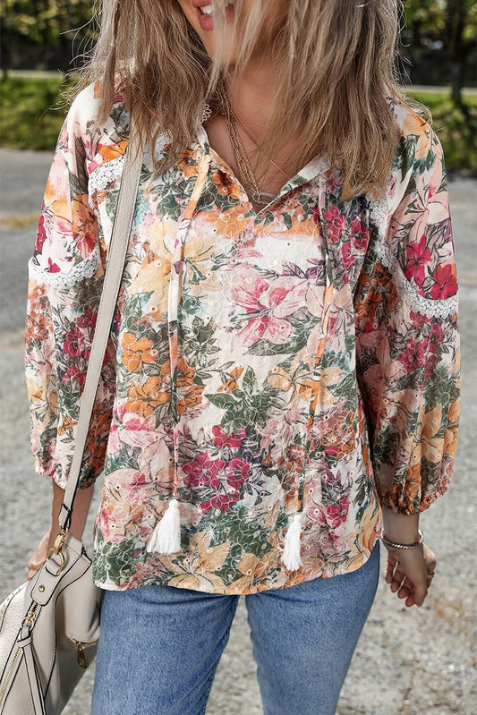 Pink Floral Tie Neck Top - #10200-10203