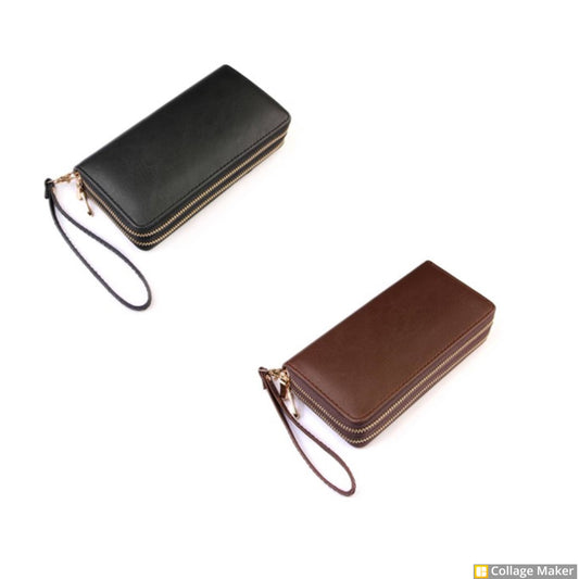 Double Zipper Wallets w/Strap (Black & Brown) - #4694-4695