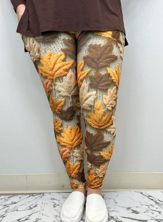 Fall Leaves Leggings w/Pockets - #5267-5268