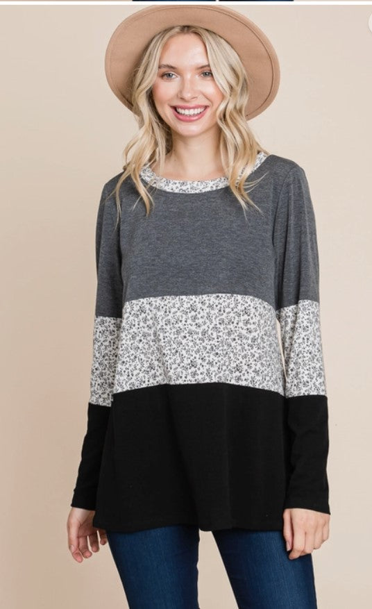 Grey/Black Long Sleeve w/Floral Contrast - #5501-5506