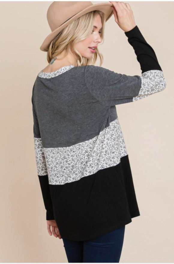 Grey/Black Long Sleeve w/Floral Contrast - #5501-5506