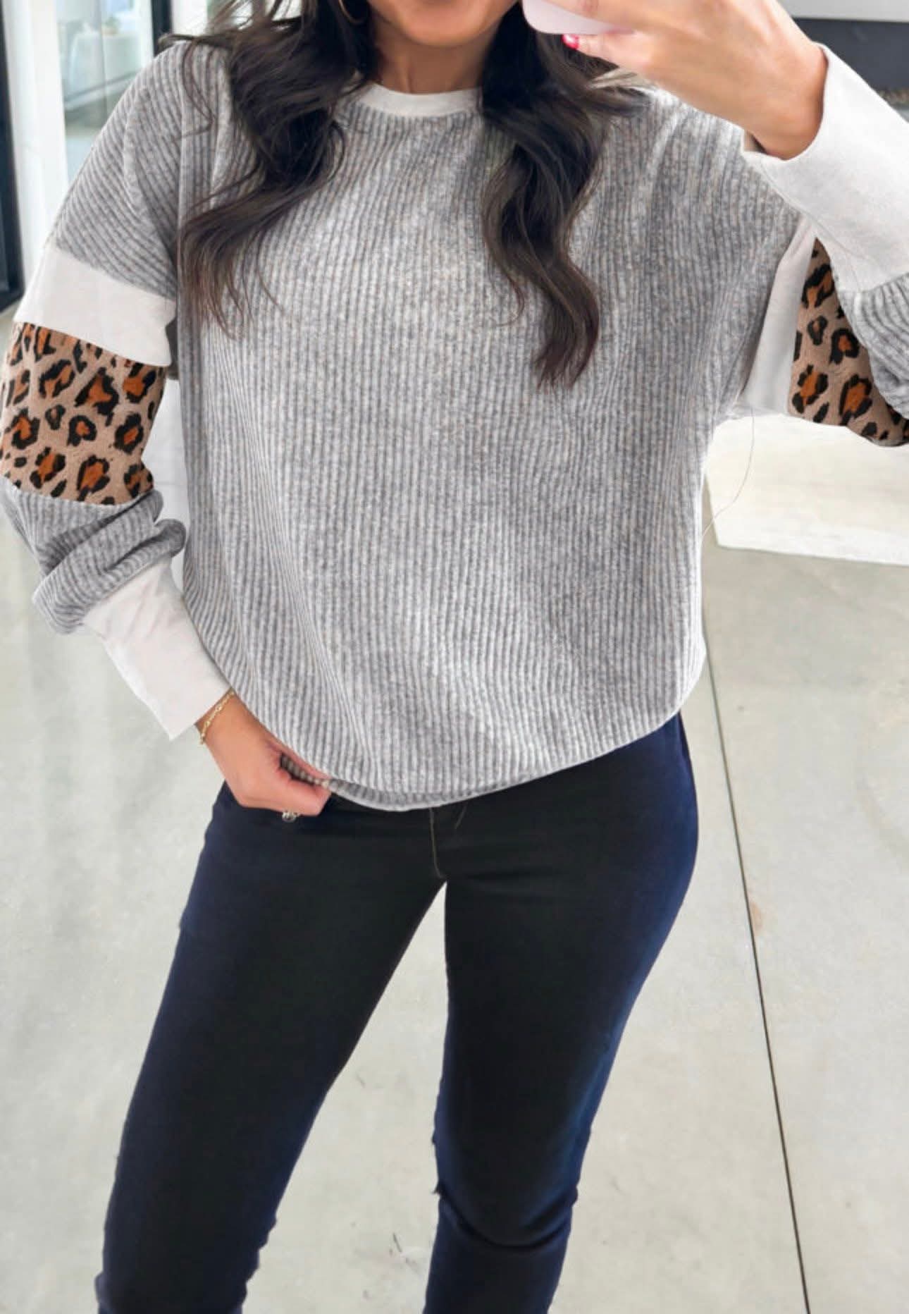 Grey & Leopard Ribbed Sweatshirt - #10994-10997