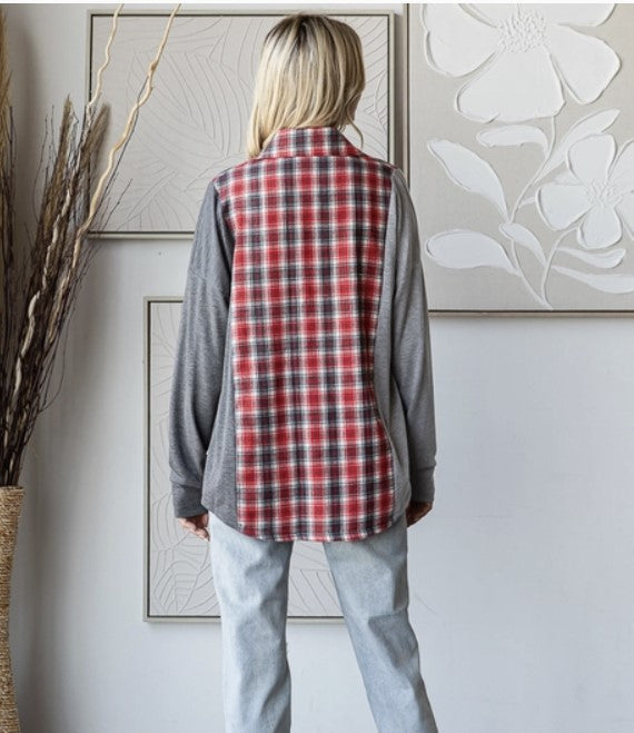 Grey Two Tone & Plaid Shacket - #8437-8440