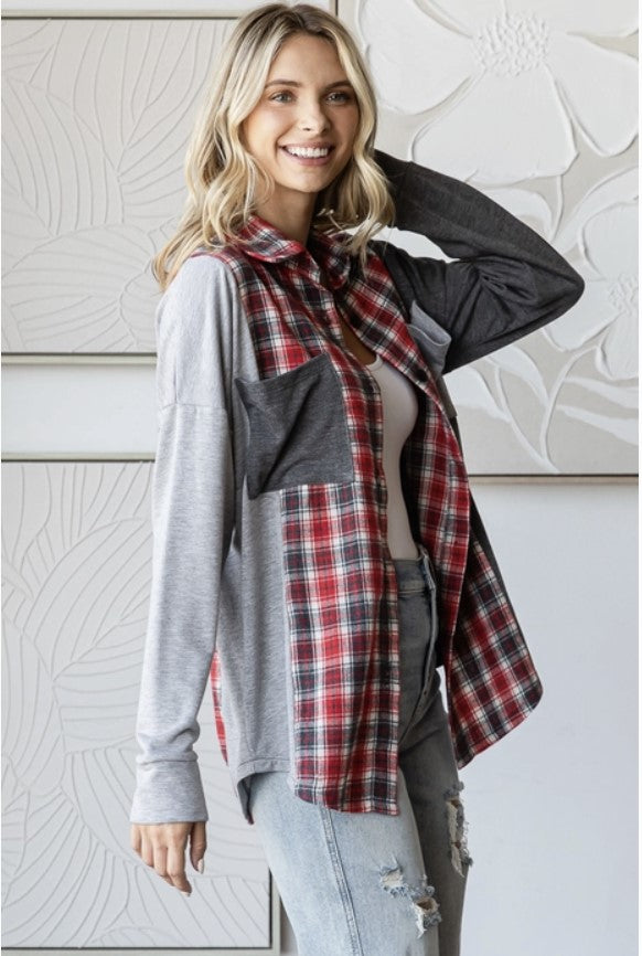 Grey Two Tone & Plaid Shacket - #8437-8440