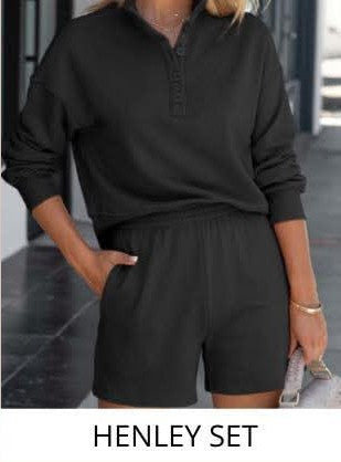 Black 2 Pc Henley Set - #10056-10059